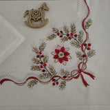 Tovaglia x12 in Lino I Maestri Del Ricamo Fiocco Di Natale