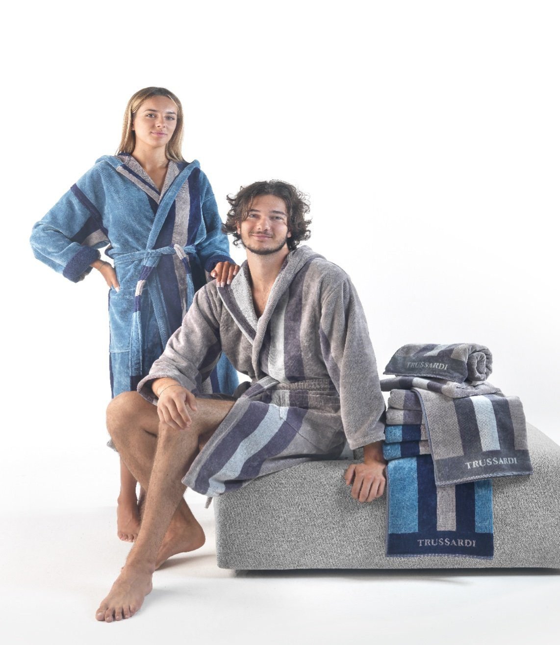 Accappatoio Con Cappuccio Trussardi Rows - Biancheria da sogno Pedata