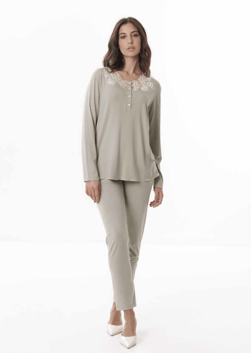 Amadine Pigiama Serafino C. Cotone Donna D3238 - Biancheria da sogno Pedata