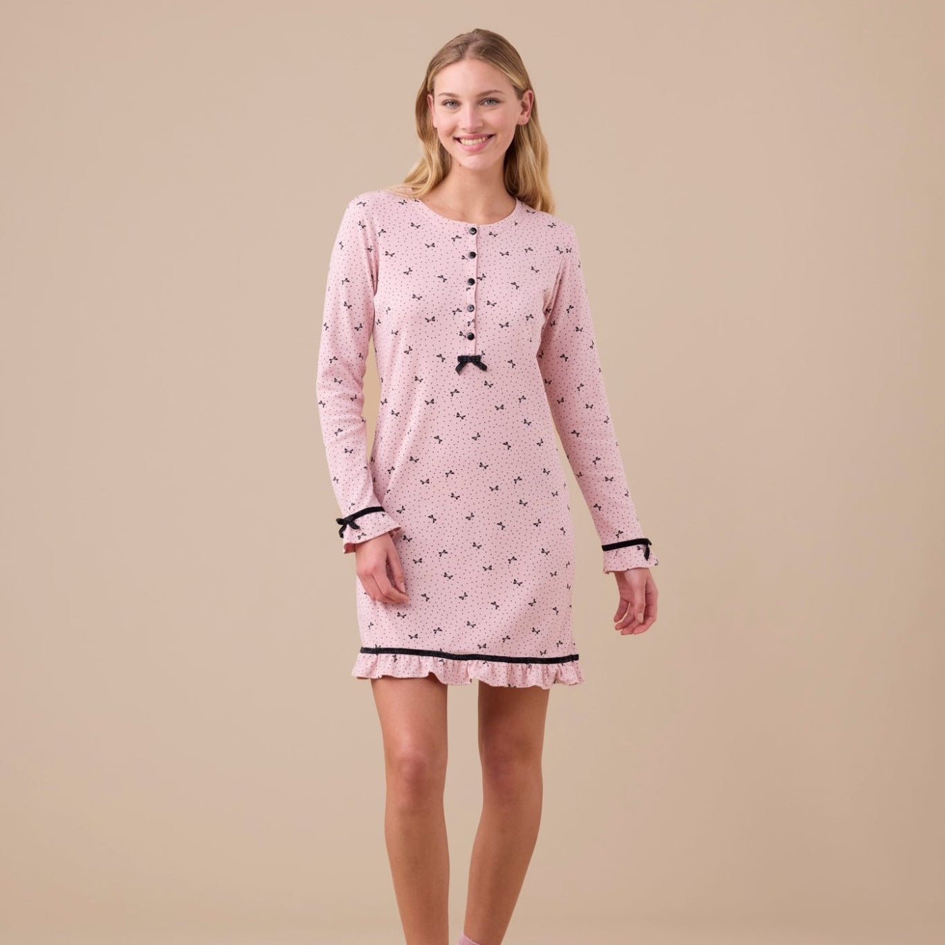Camicia da Notte Donna Caldo Cotone Noi di Notte LA3399AS - Biancheria da sogno Pedata