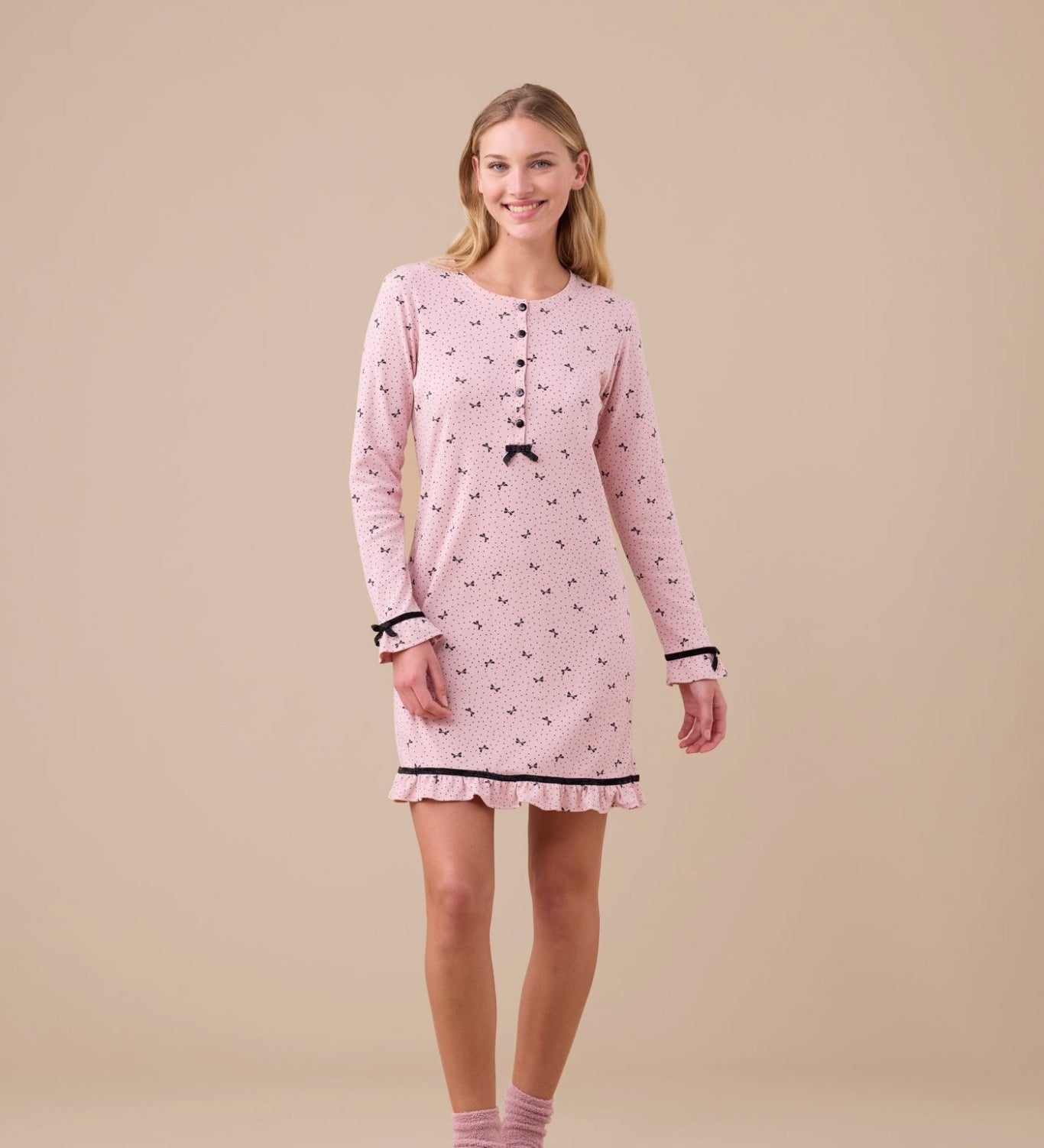 Camicia da Notte Donna Caldo Cotone Noi di Notte LA3399AS - Biancheria da sogno Pedata