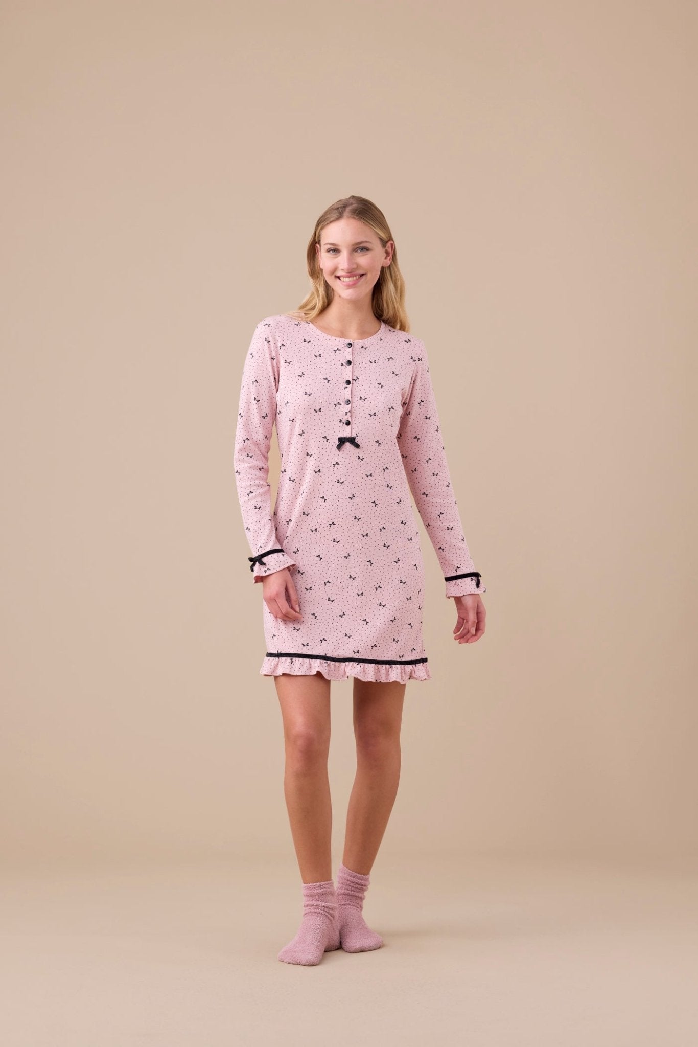 Camicia da Notte Donna Caldo Cotone Noi di Notte LA3399AS - Biancheria da sogno Pedata