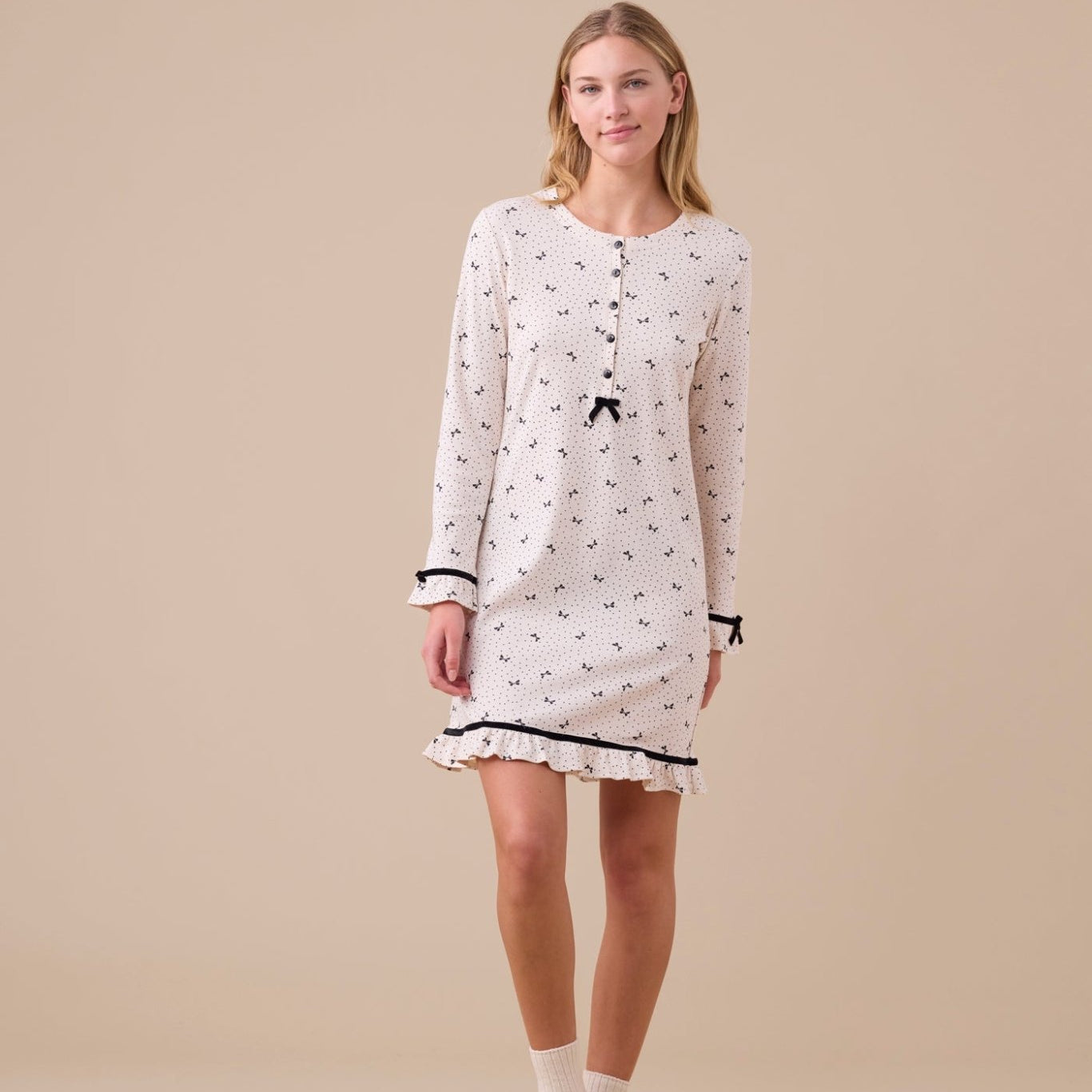 Camicia da Notte Donna Caldo Cotone Noi di Notte LA3399AS - Biancheria da sogno Pedata