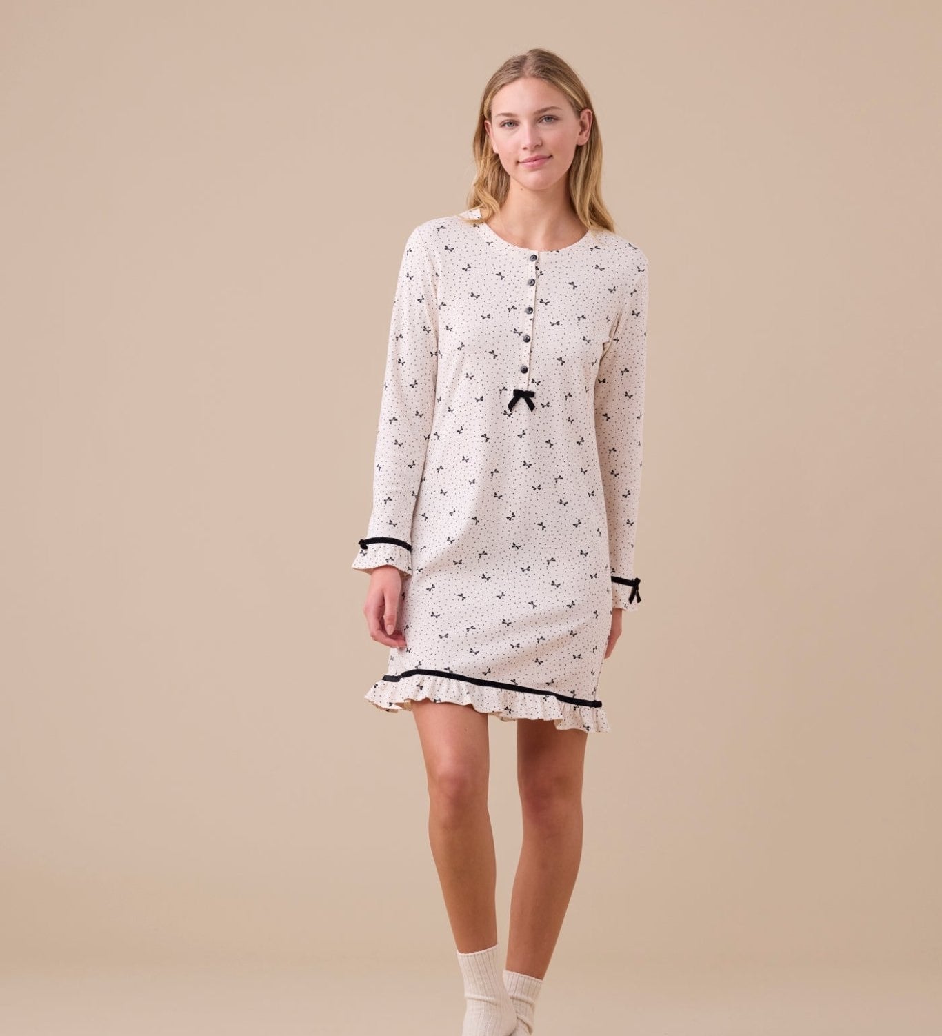 Camicia da Notte Donna Caldo Cotone Noi di Notte LA3399AS - Biancheria da sogno Pedata