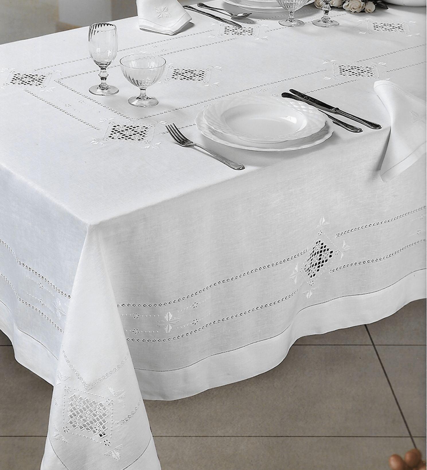 Coordinato Lino e Intaglio Bellavia TN391 - Biancheria da sogno Pedata