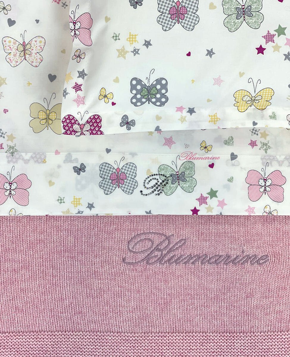 Lenzuola Culla Blumarine Baby Farfalle - Biancheria da sogno Pedata