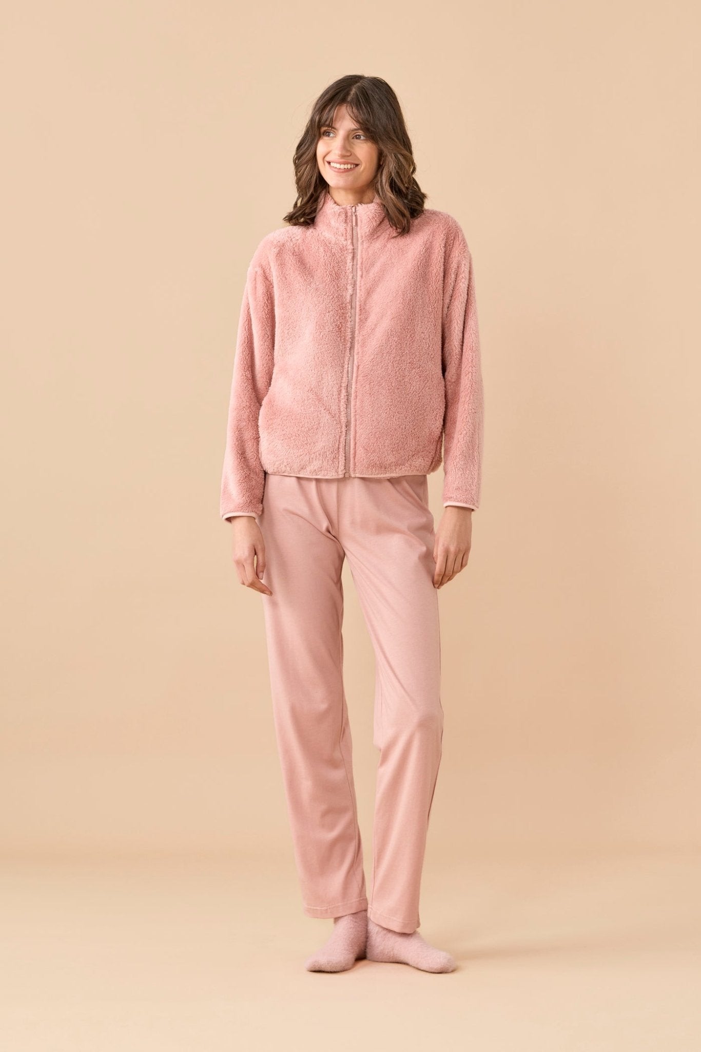 Noi Di Notte Giacca con Zip in Ecopelliccia Donna GE3194 - Biancheria da sogno Pedata