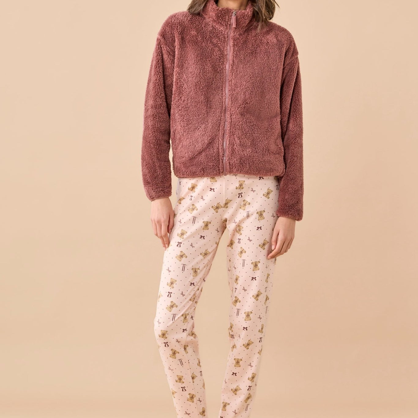 Noi Di Notte Giacca con Zip in Ecopelliccia Donna GE3194 - Biancheria da sogno Pedata