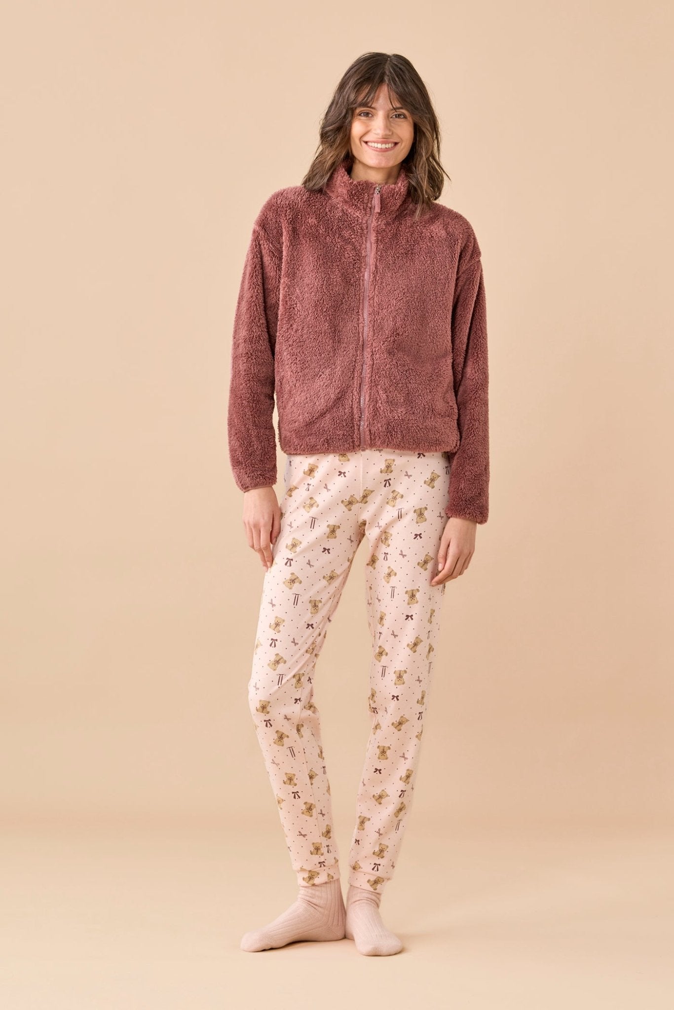 Noi Di Notte Giacca con Zip in Ecopelliccia Donna GE3194 - Biancheria da sogno Pedata