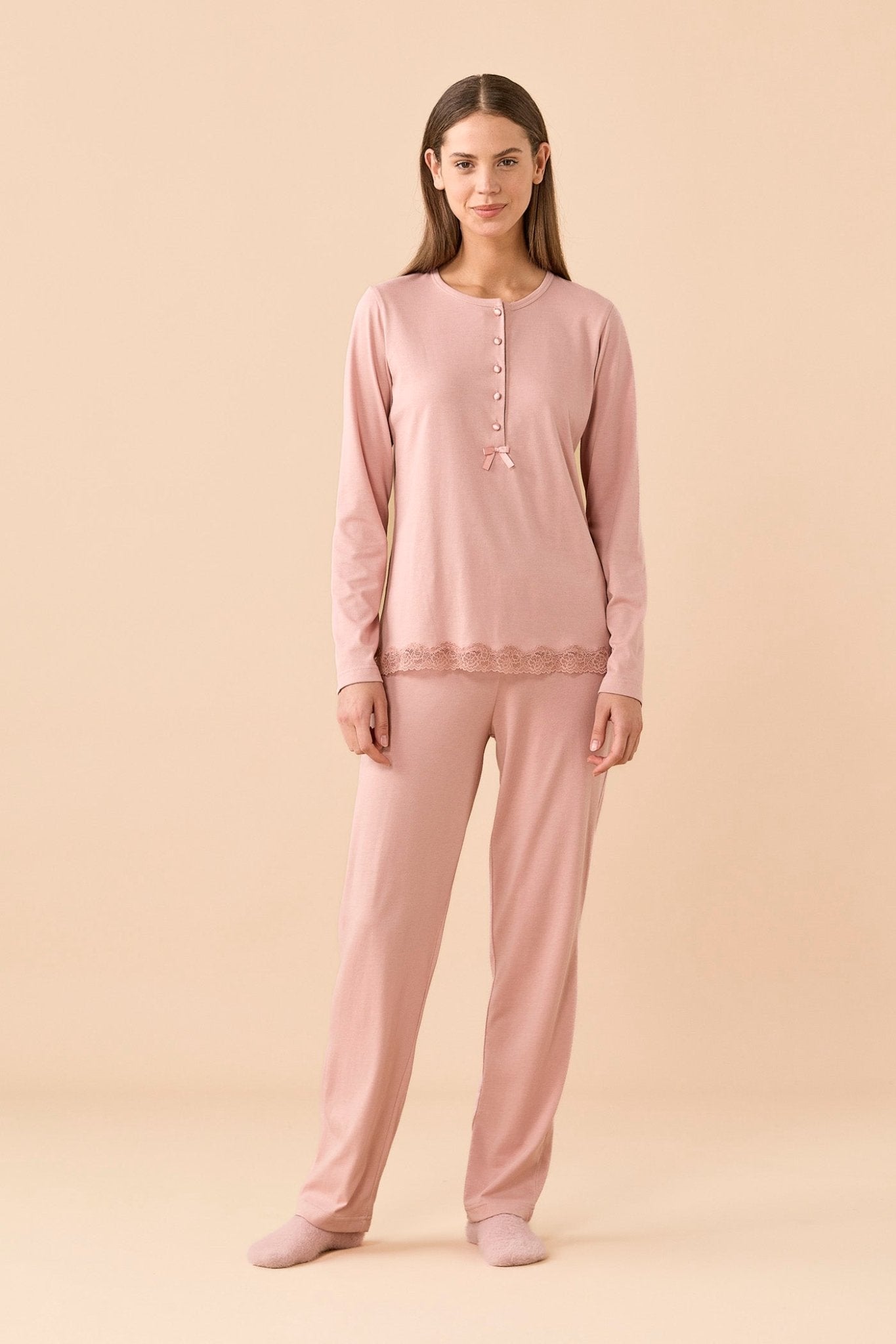 Noi Di Notte Pigiama Serafino Donna C. Cotone FA9772 - Biancheria da sogno Pedata