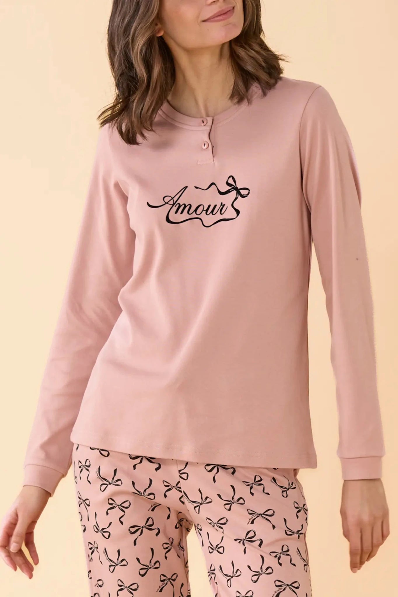 Noi Di Notte Pigiama Serafino Donna Caldo Cotone FA9737 - Biancheria da sogno Pedata