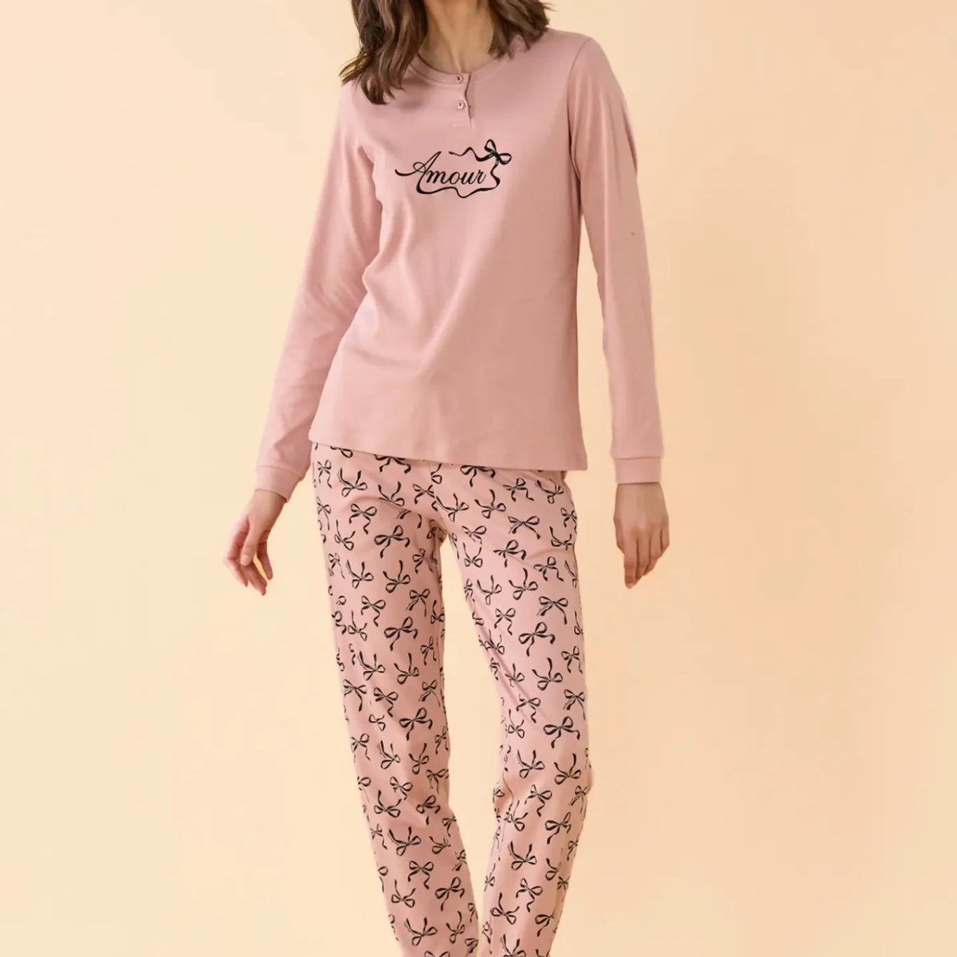 Noi Di Notte Pigiama Serafino Donna Caldo Cotone FA9737 - Biancheria da sogno Pedata
