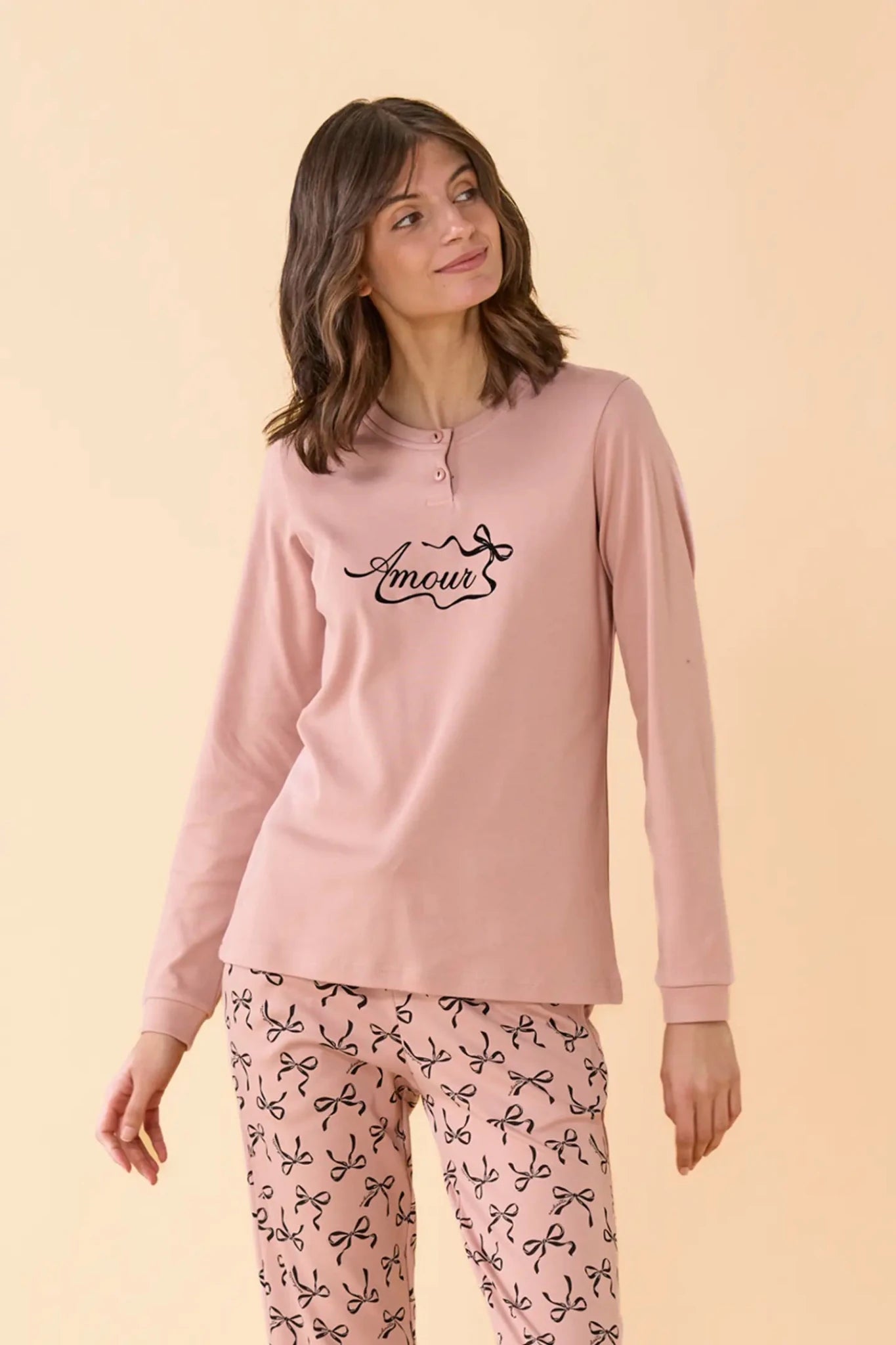 Noi Di Notte Pigiama Serafino Donna Caldo Cotone FA9739 - Biancheria da sogno Pedata