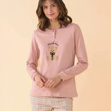 Noi Di Notte Pigiama Serafino Donna Caldo Cotone FA9744 - Biancheria da sogno Pedata