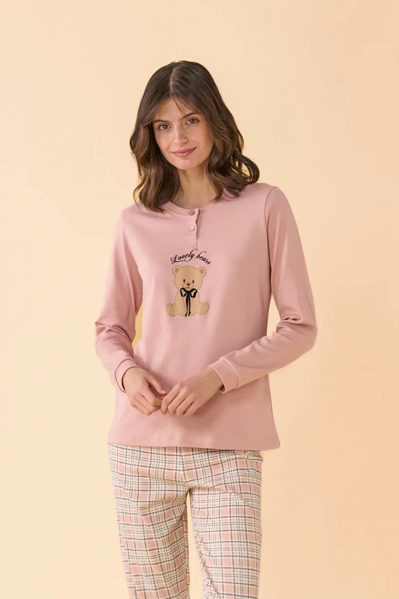 Noi Di Notte Pigiama Serafino Donna Caldo Cotone FA9744 - Biancheria da sogno Pedata