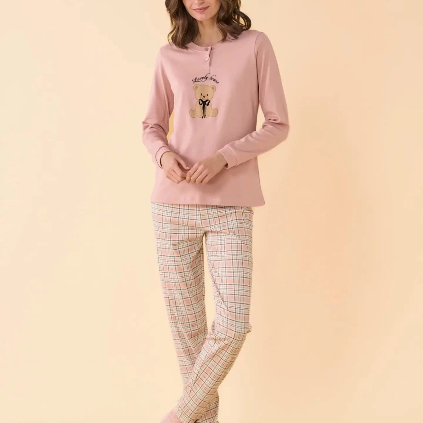 Noi Di Notte Pigiama Serafino Donna Caldo Cotone FA9744 - Biancheria da sogno Pedata