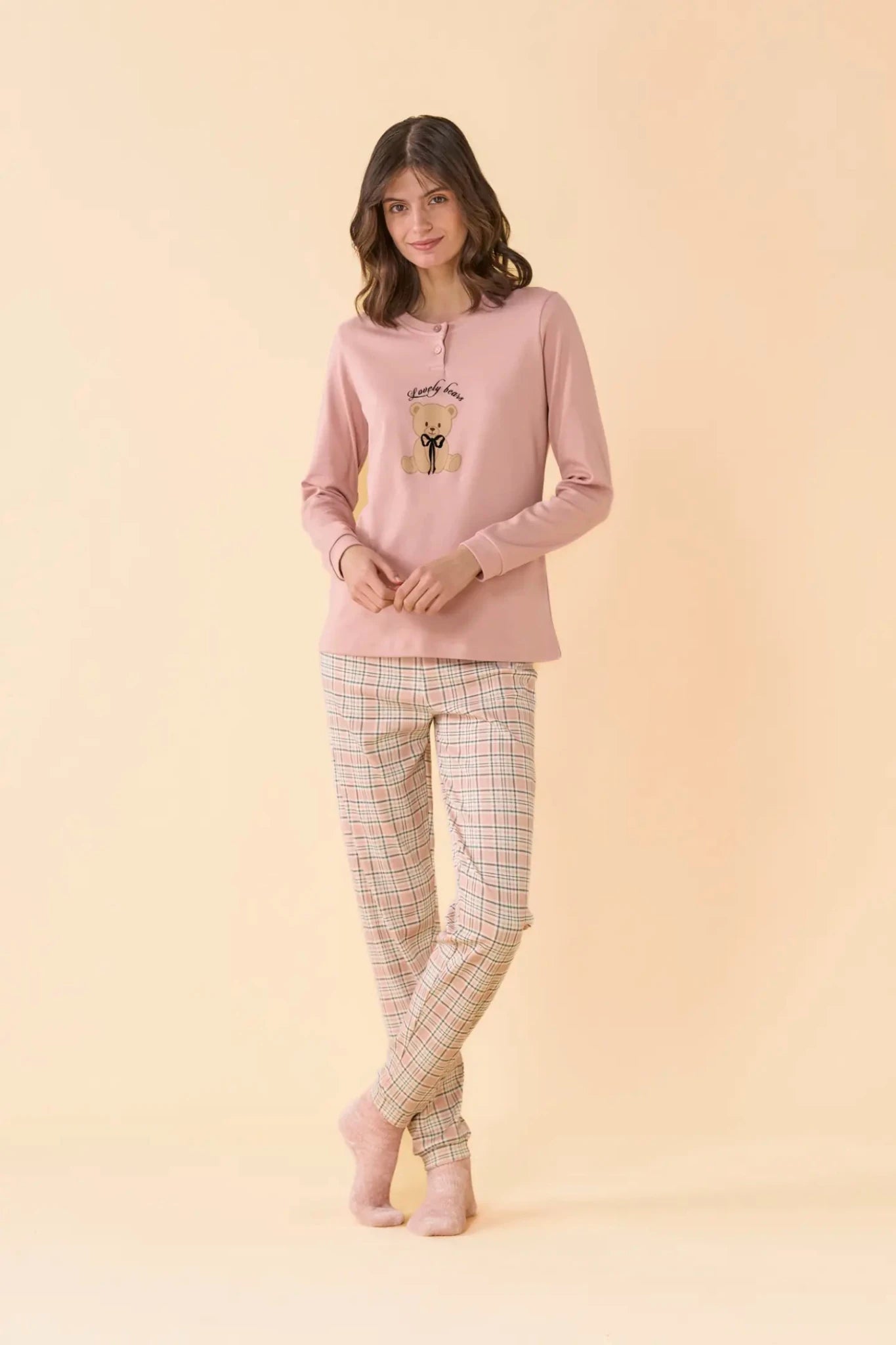 Noi Di Notte Pigiama Serafino Donna Caldo Cotone FA9744 - Biancheria da sogno Pedata