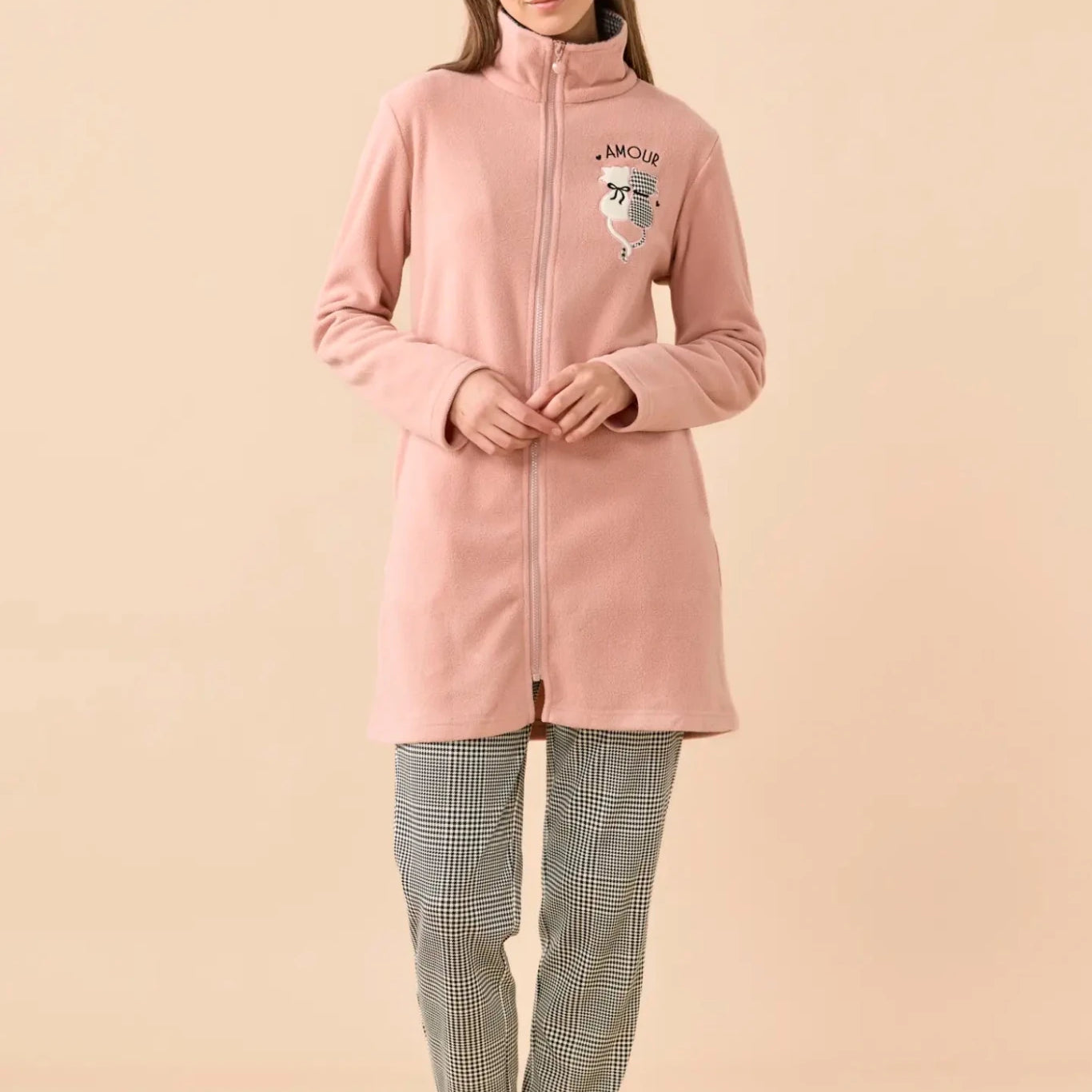 Noi Di Notte Vestaglia con Zip in Micropile GE3158 - Biancheria da sogno Pedata