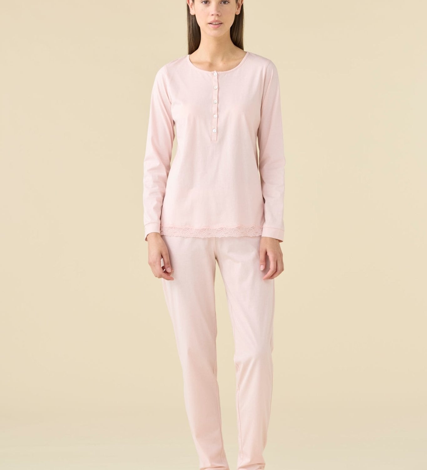 Pigiama Calibrato Serafino Lungo Cotone Noi Di Notte FA9496 - Biancheria da sogno Pedata