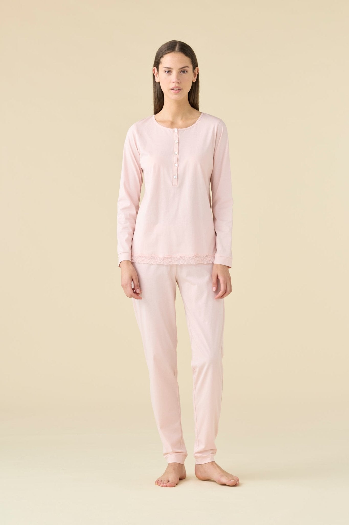 Pigiama Calibrato Serafino Lungo Cotone Noi Di Notte FA9496 - Biancheria da sogno Pedata