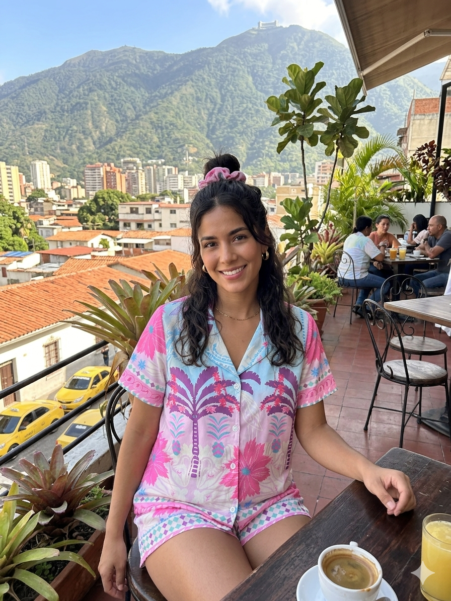 Pigiama Corto Donna Raso Filo D'Angelo Ortensia Caracas - Biancheria da sogno Pedata