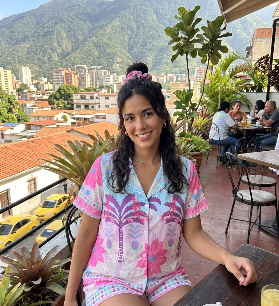 Pigiama Corto Donna Raso Filo D'Angelo Ortensia Caracas - Biancheria da sogno Pedata