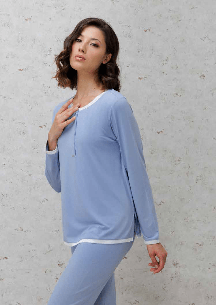Pigiama Donna Bambù Lungo Serafino D3097 - Biancheria da sogno Pedata