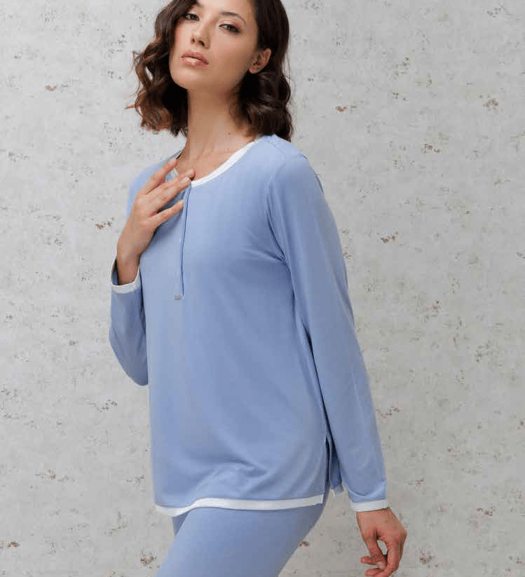 Pigiama Donna Bambù Lungo Serafino D3097 - Biancheria da sogno Pedata
