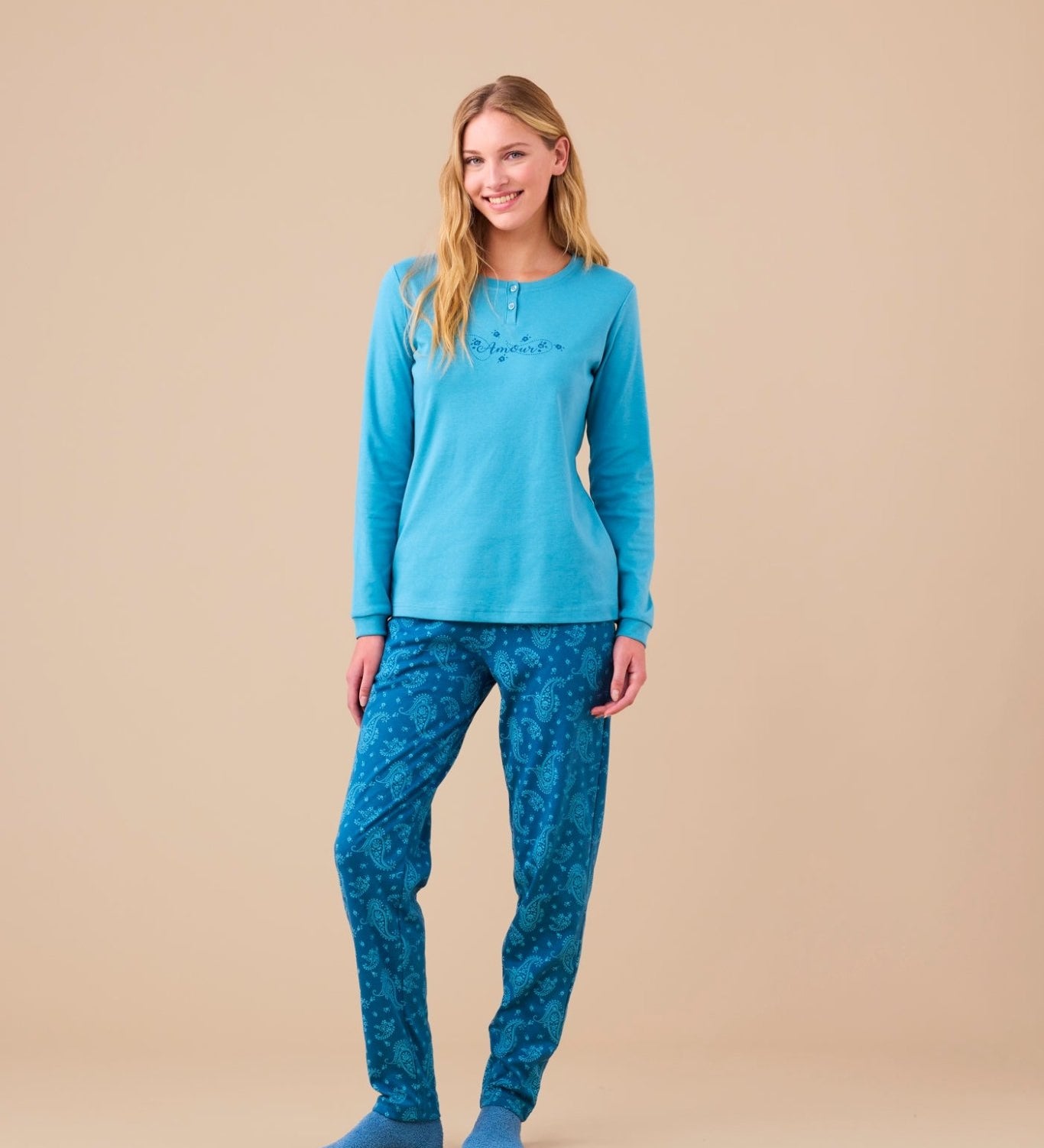 Pigiama Donna Caldo Cotone Noi di Notte FA9266AS - Biancheria da sogno Pedata