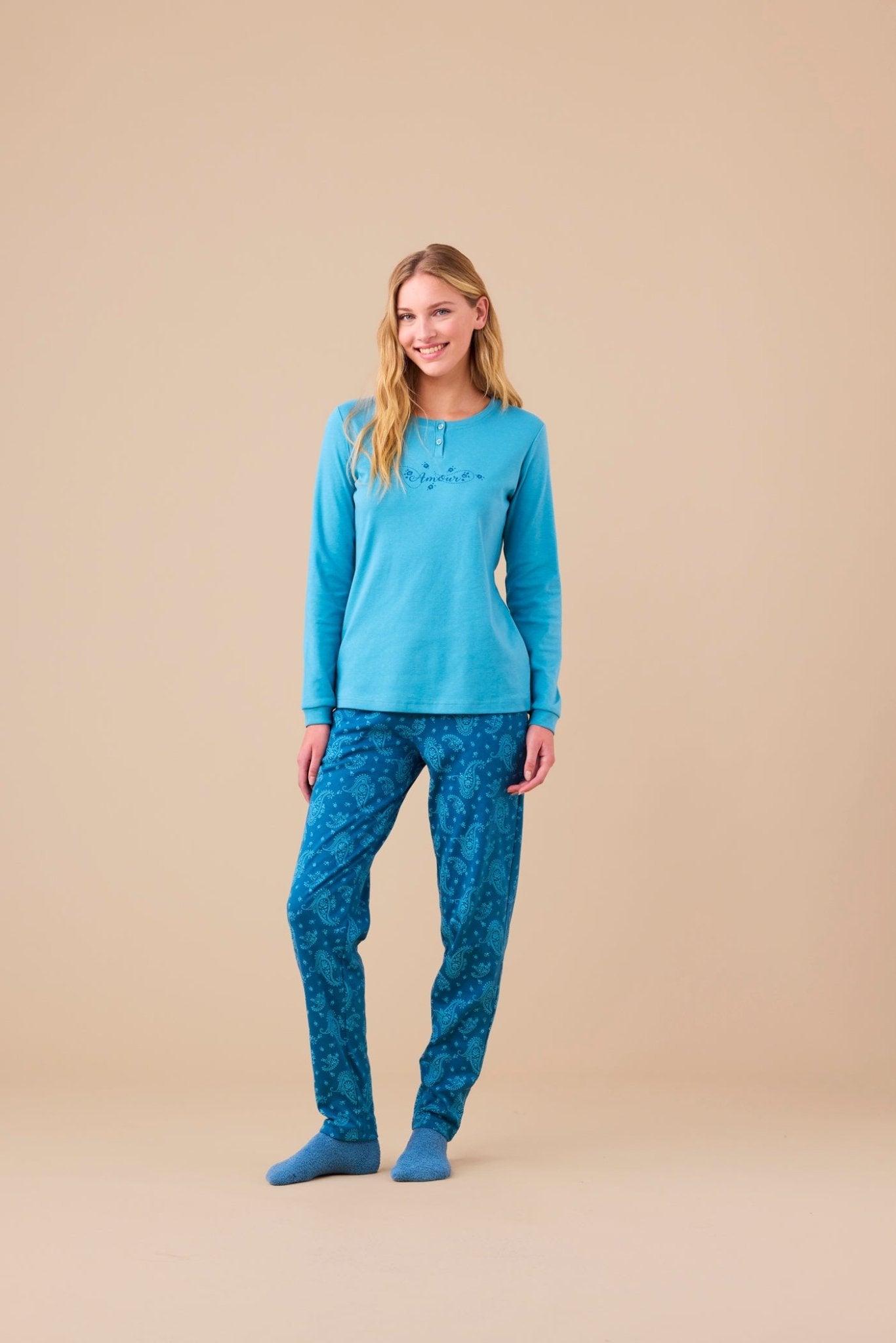 Pigiama Donna Caldo Cotone Noi di Notte FA9266AS - Biancheria da sogno Pedata