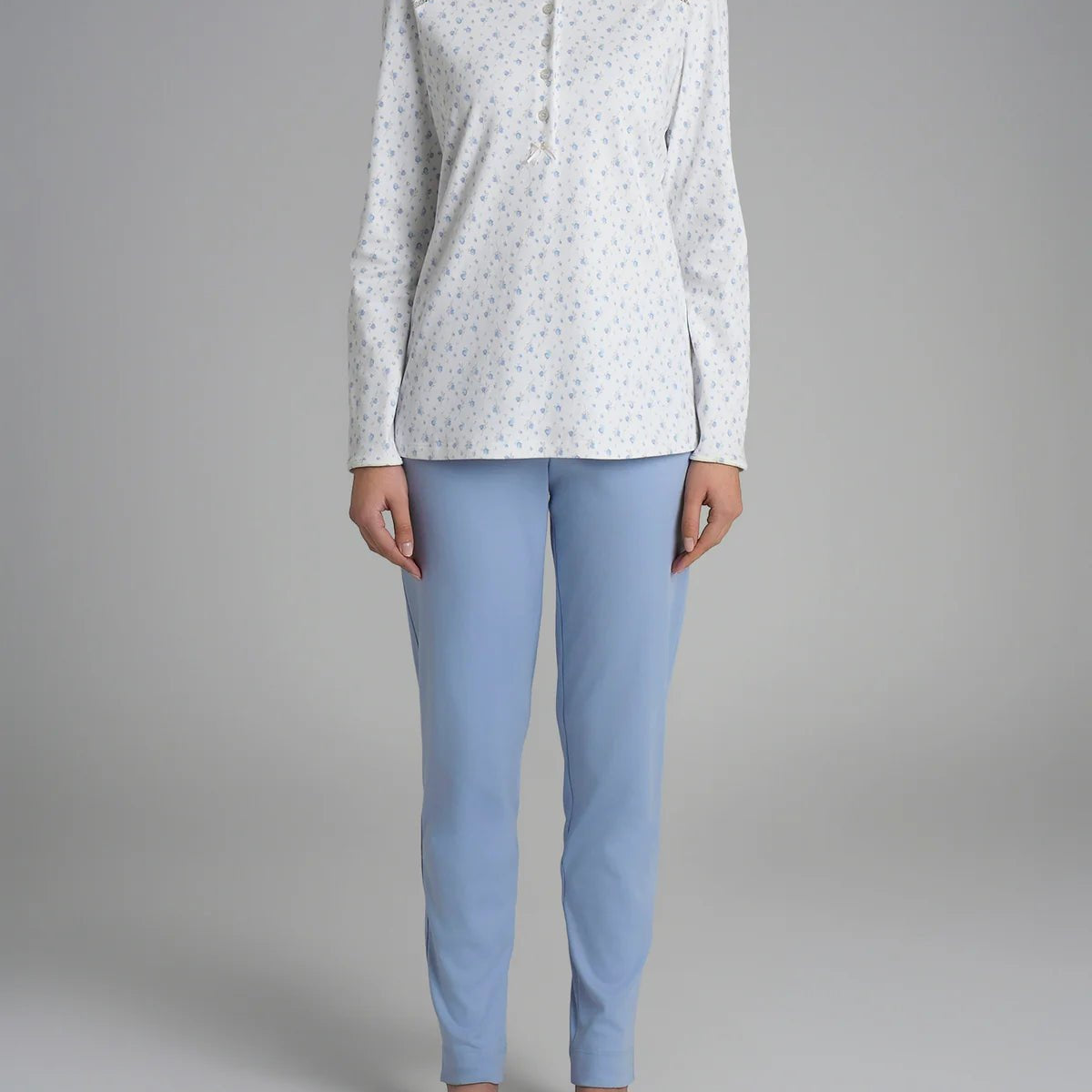 Pigiama Donna Caldo Cotone Serafino Lungo DR63N1 - Biancheria da sogno Pedata
