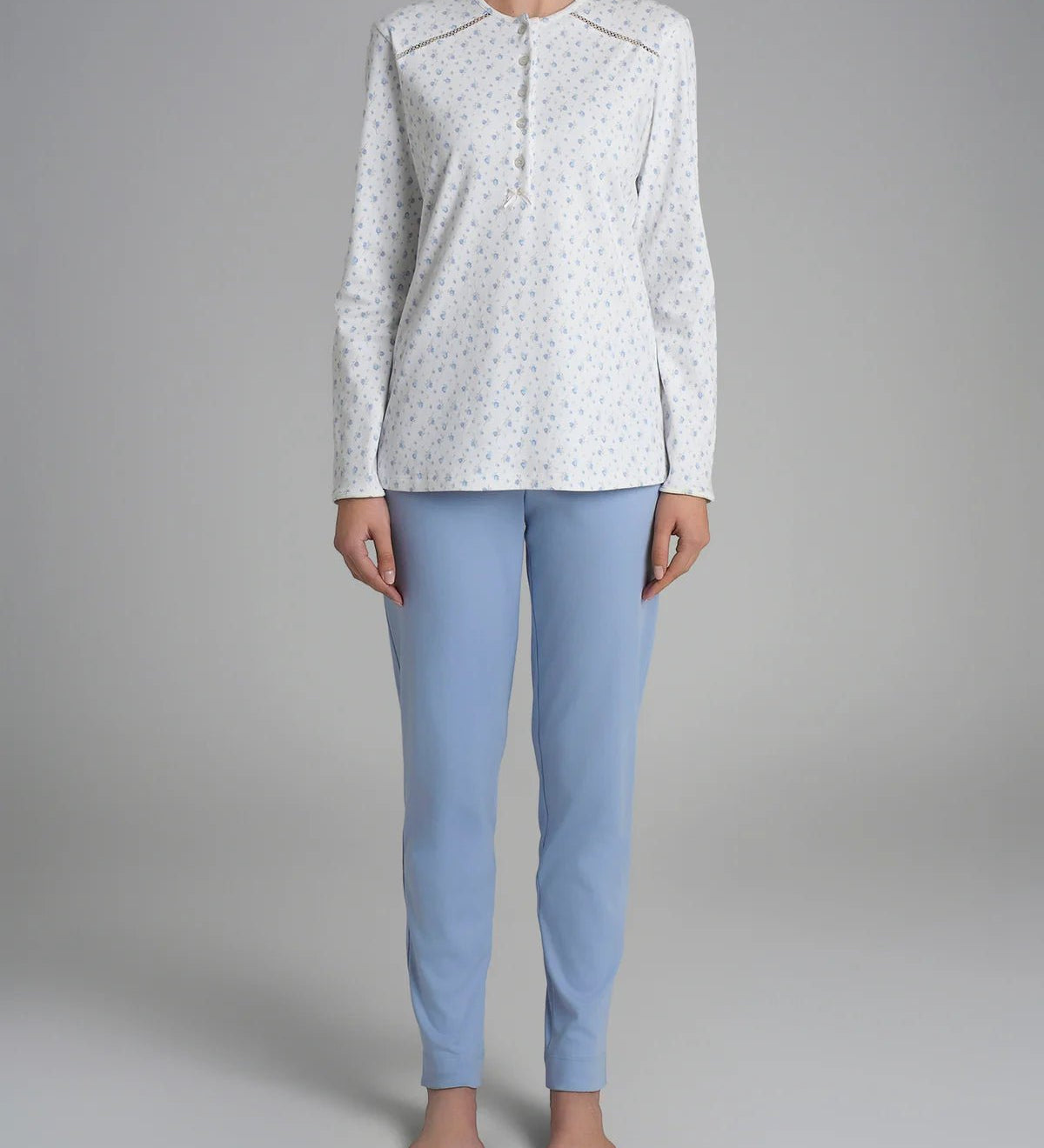 Pigiama Donna Caldo Cotone Serafino Lungo DR63N1 - Biancheria da sogno Pedata