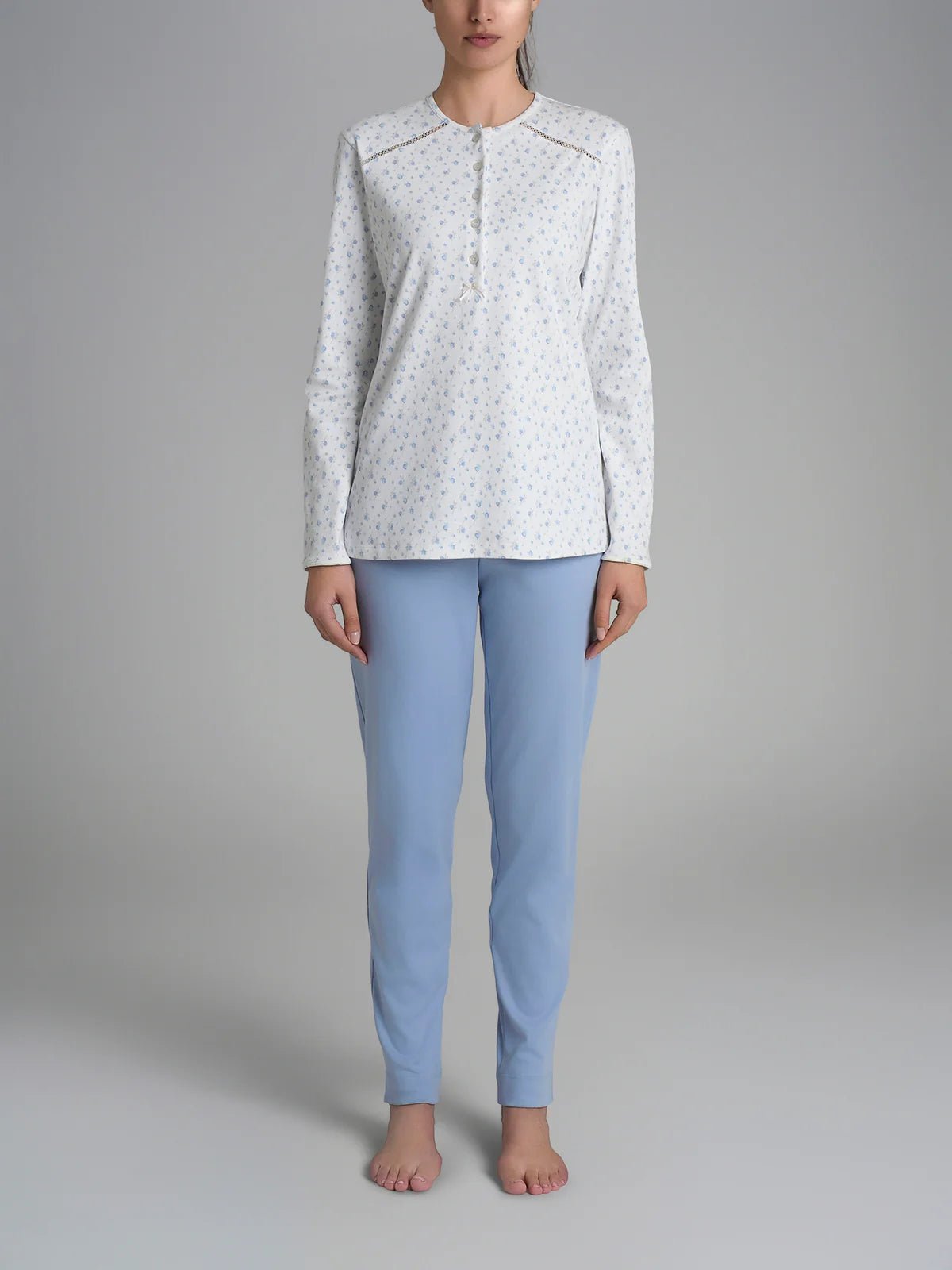 Pigiama Donna Caldo Cotone Serafino Lungo DR63N1 - Biancheria da sogno Pedata