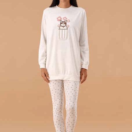 Pigiama Donna Girocollo Caldo Cotone MaryHome 6P85023 - Biancheria da sogno Pedata