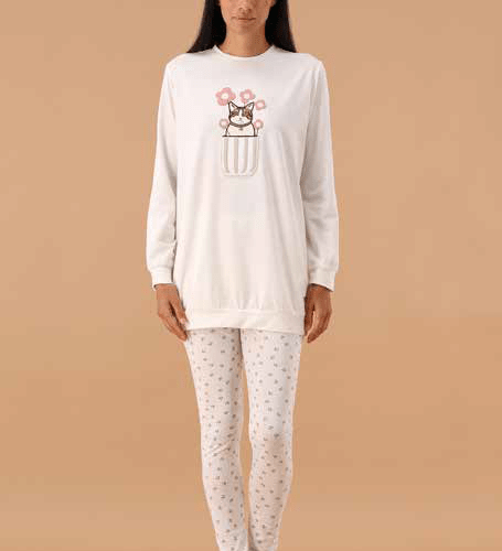 Pigiama Donna Girocollo Caldo Cotone MaryHome 6P85023 - Biancheria da sogno Pedata