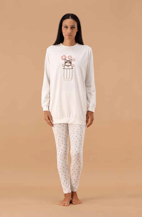 Pigiama Donna Girocollo Caldo Cotone MaryHome 6P85023 - Biancheria da sogno Pedata