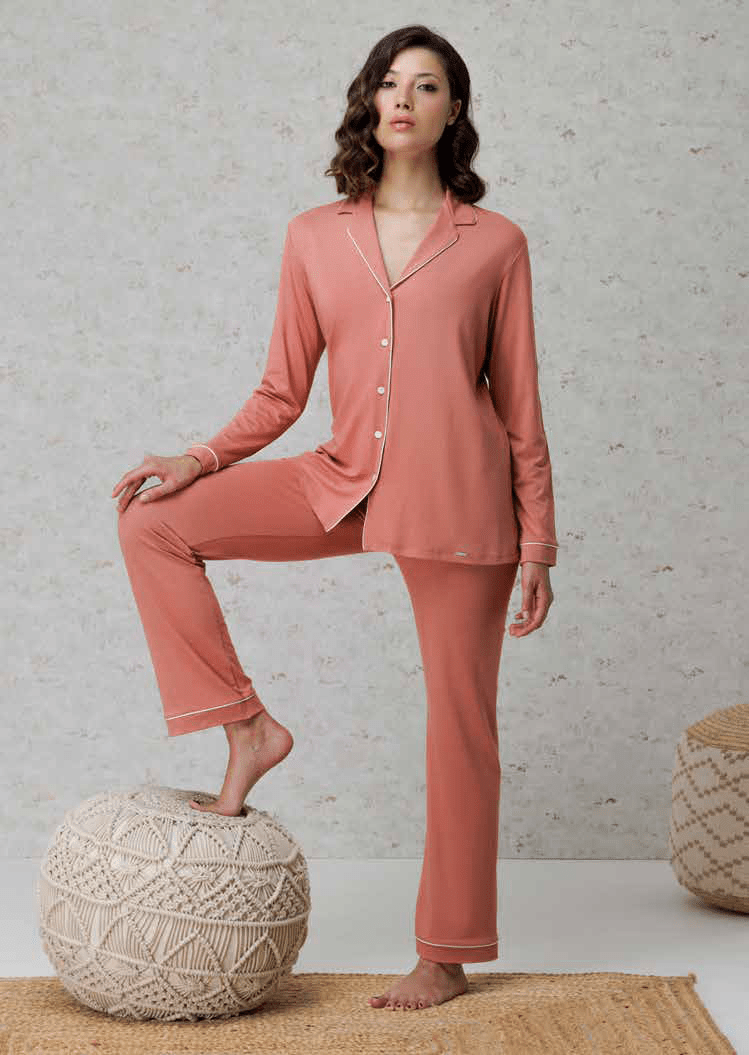 Pigiama Donna Lungo Taglio Uomo Amadine D3087 - Biancheria da sogno Pedata