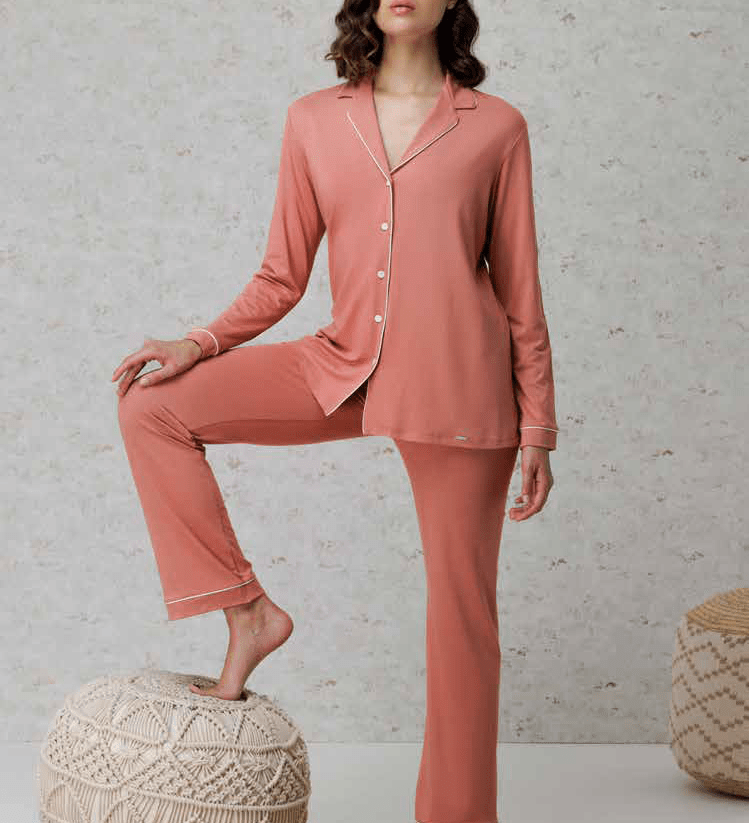 Pigiama Donna Lungo Taglio Uomo Amadine D3087 - Biancheria da sogno Pedata