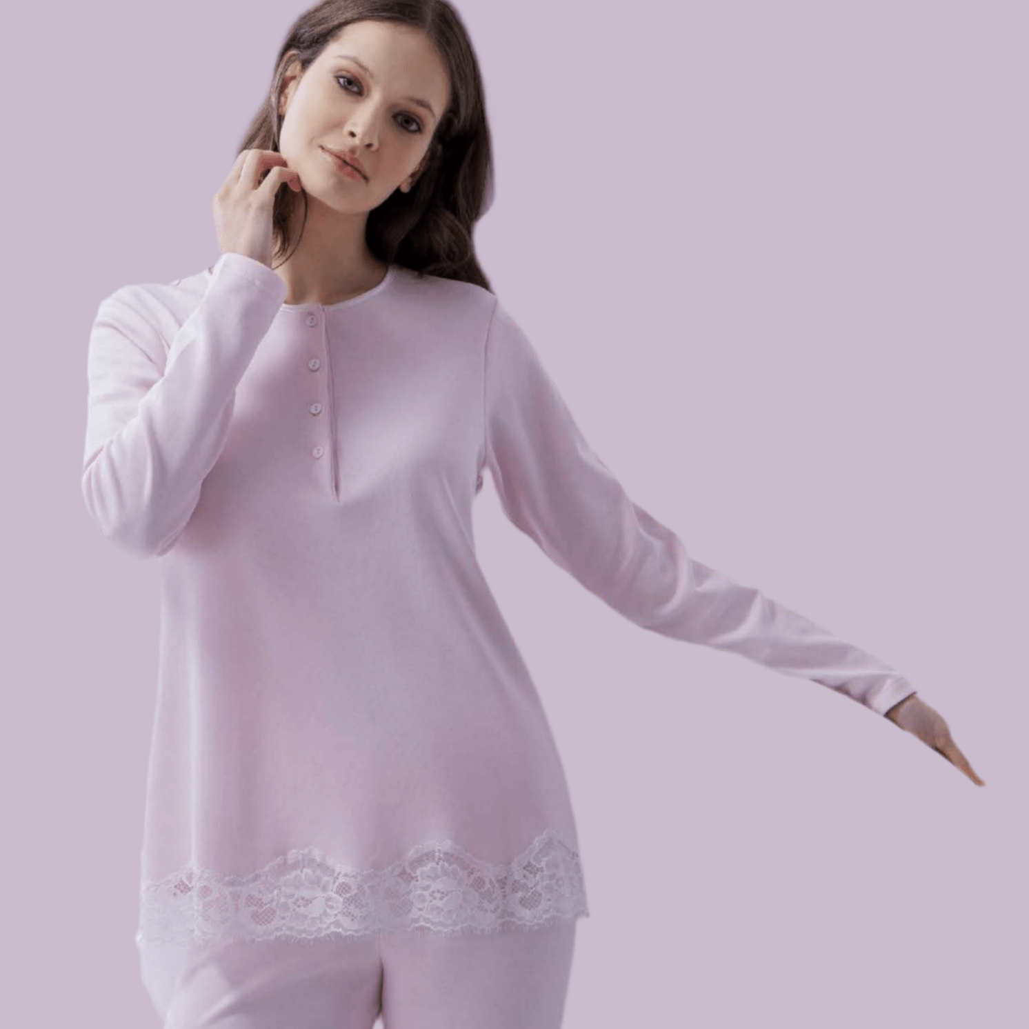 Pigiama Donna Serafino Caldo Cotone Amadine D2981 - Biancheria da sogno Pedata