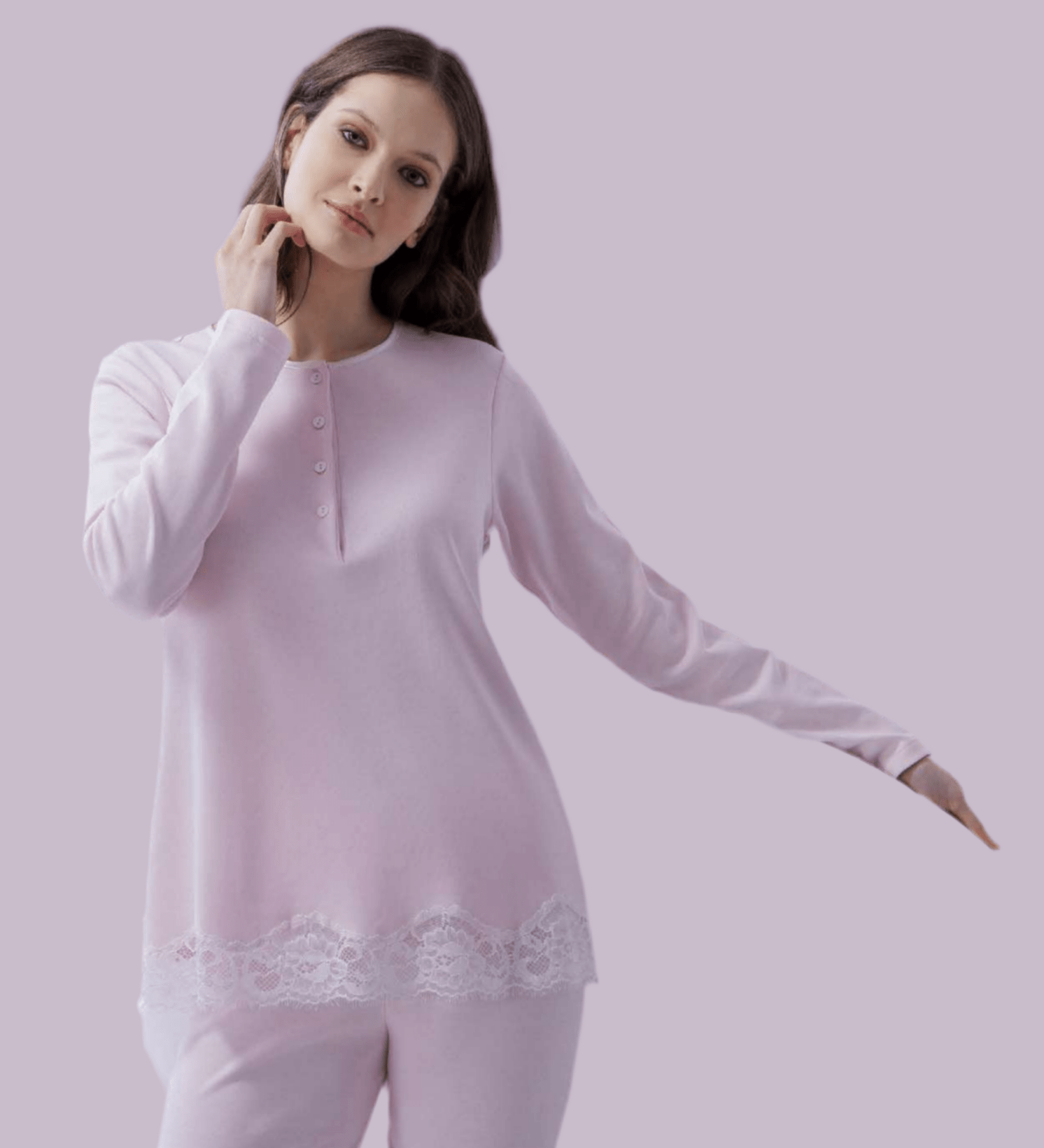 Pigiama Donna Serafino Caldo Cotone Amadine D2981 - Biancheria da sogno Pedata