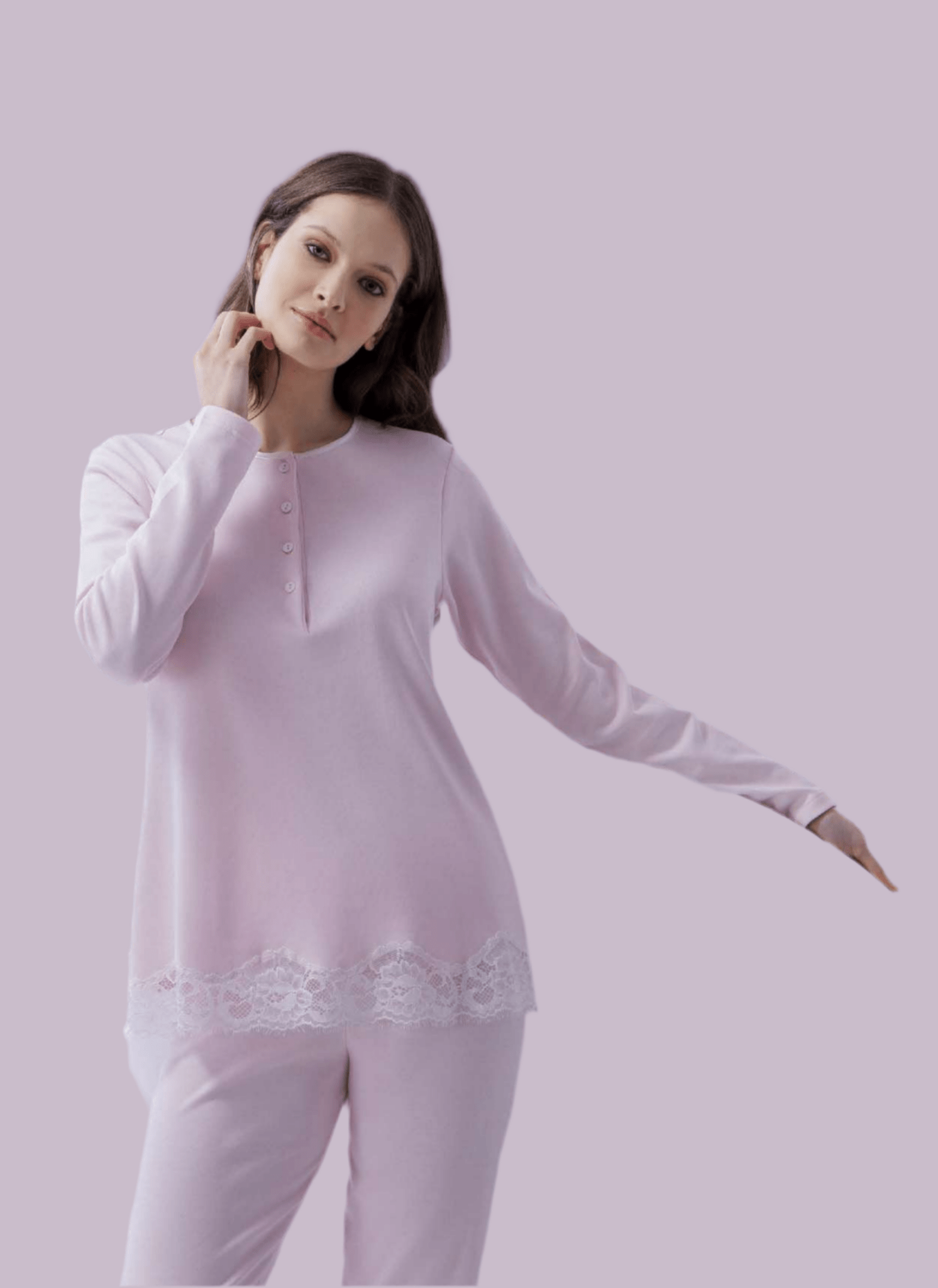 Pigiama Donna Serafino Caldo Cotone Amadine D2981 - Biancheria da sogno Pedata