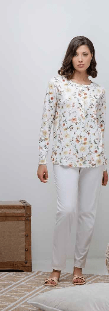Pigiama Donna Serafino Lungo Amadine D3128 - Biancheria da sogno Pedata
