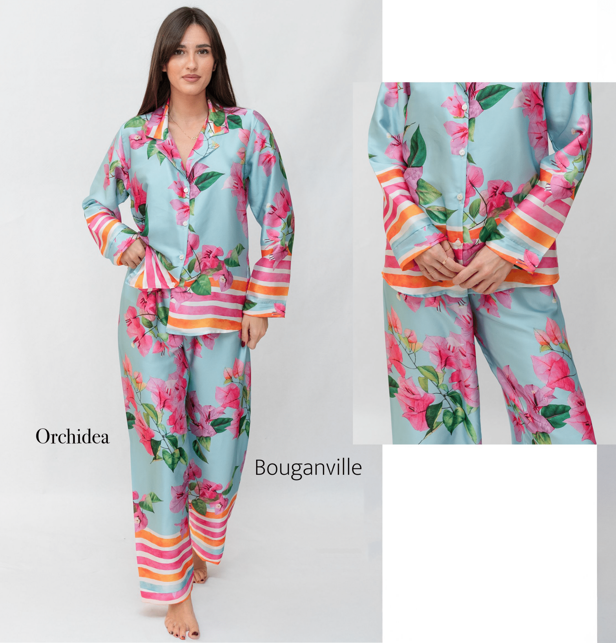 Pigiama Lungo Donna Raso Filo D'Angelo Orchidea Bouganville - Biancheria da sogno Pedata