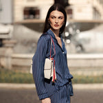 Pigiama Lungo Donna Raso Filo D'Angelo Orchidea Gessato Blu - Biancheria da sogno Pedata