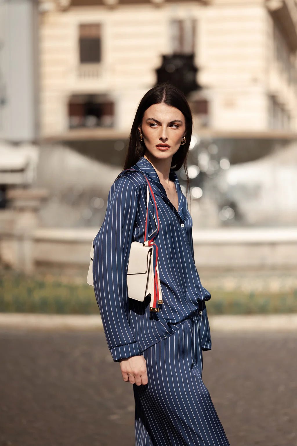Pigiama Lungo Donna Raso Filo D'Angelo Orchidea Gessato Blu - Biancheria da sogno Pedata