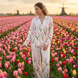 Pigiama Lungo Donna Raso Filo D'Angelo Orchidea Tulipano - Biancheria da sogno Pedata