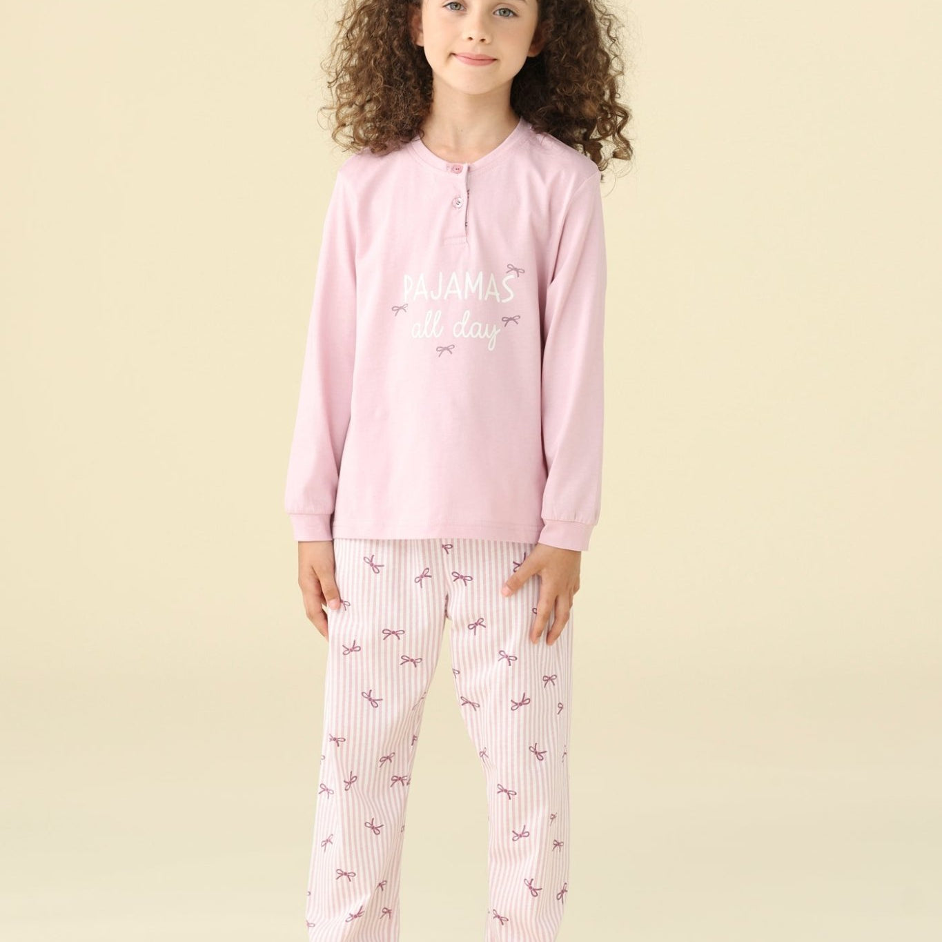 Pigiama Lungo Serafino Cotone Bimba Noi Di Notte FE2603 - Biancheria da sogno Pedata