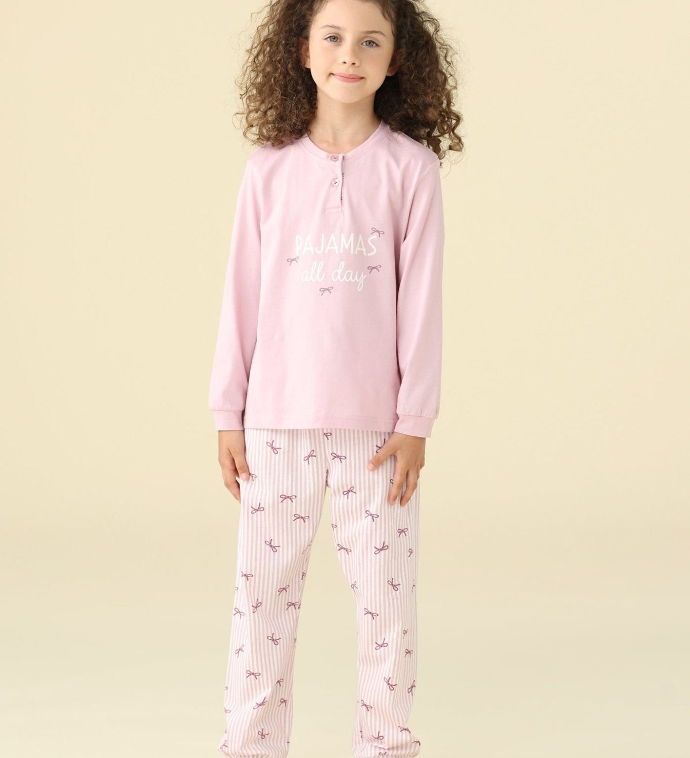 Pigiama Lungo Serafino Cotone Bimba Noi Di Notte FE2603 - Biancheria da sogno Pedata