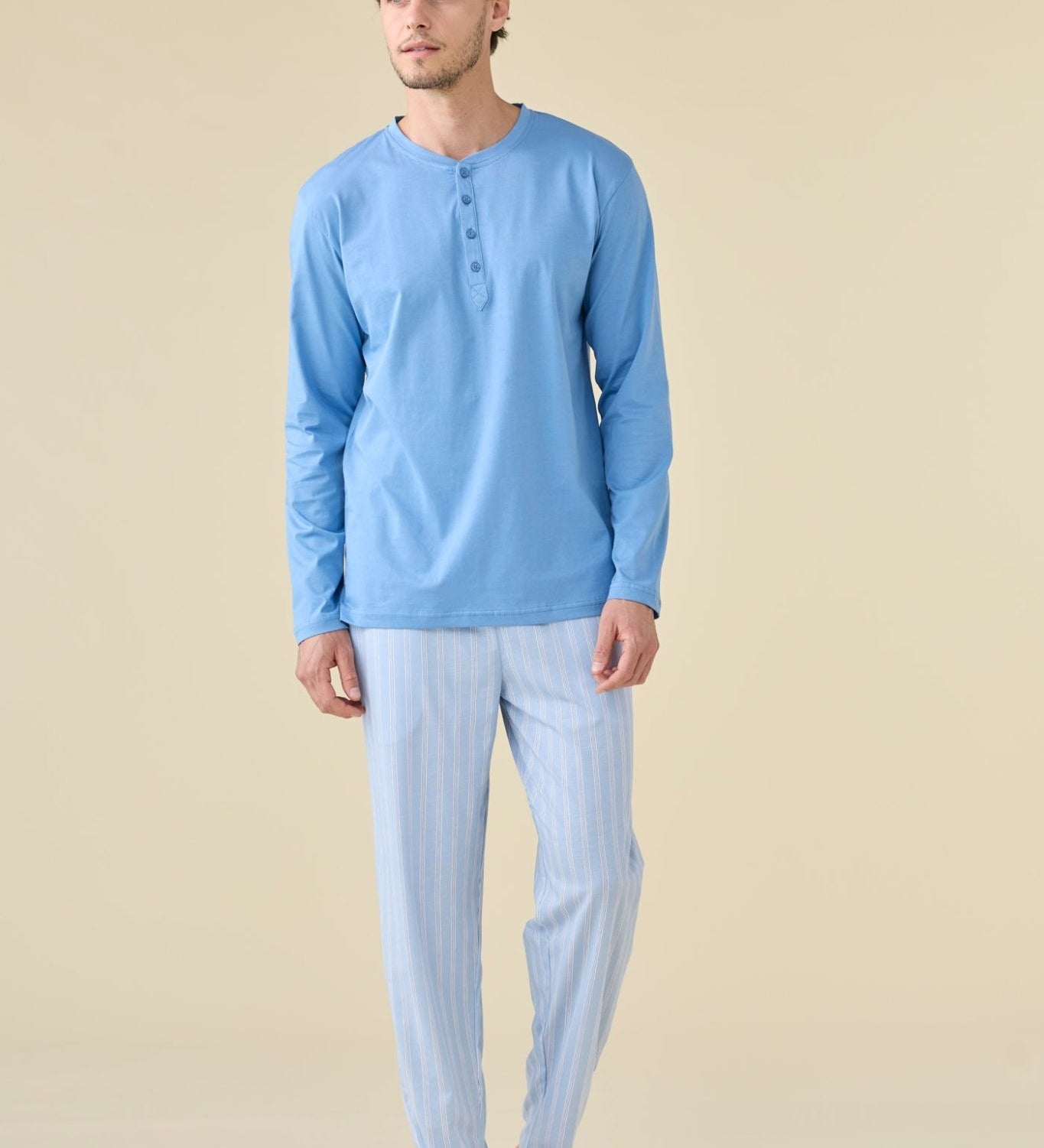 Pigiama Lungo Serafino Uomo Noi Di Notte FC3228 - Biancheria da sogno Pedata