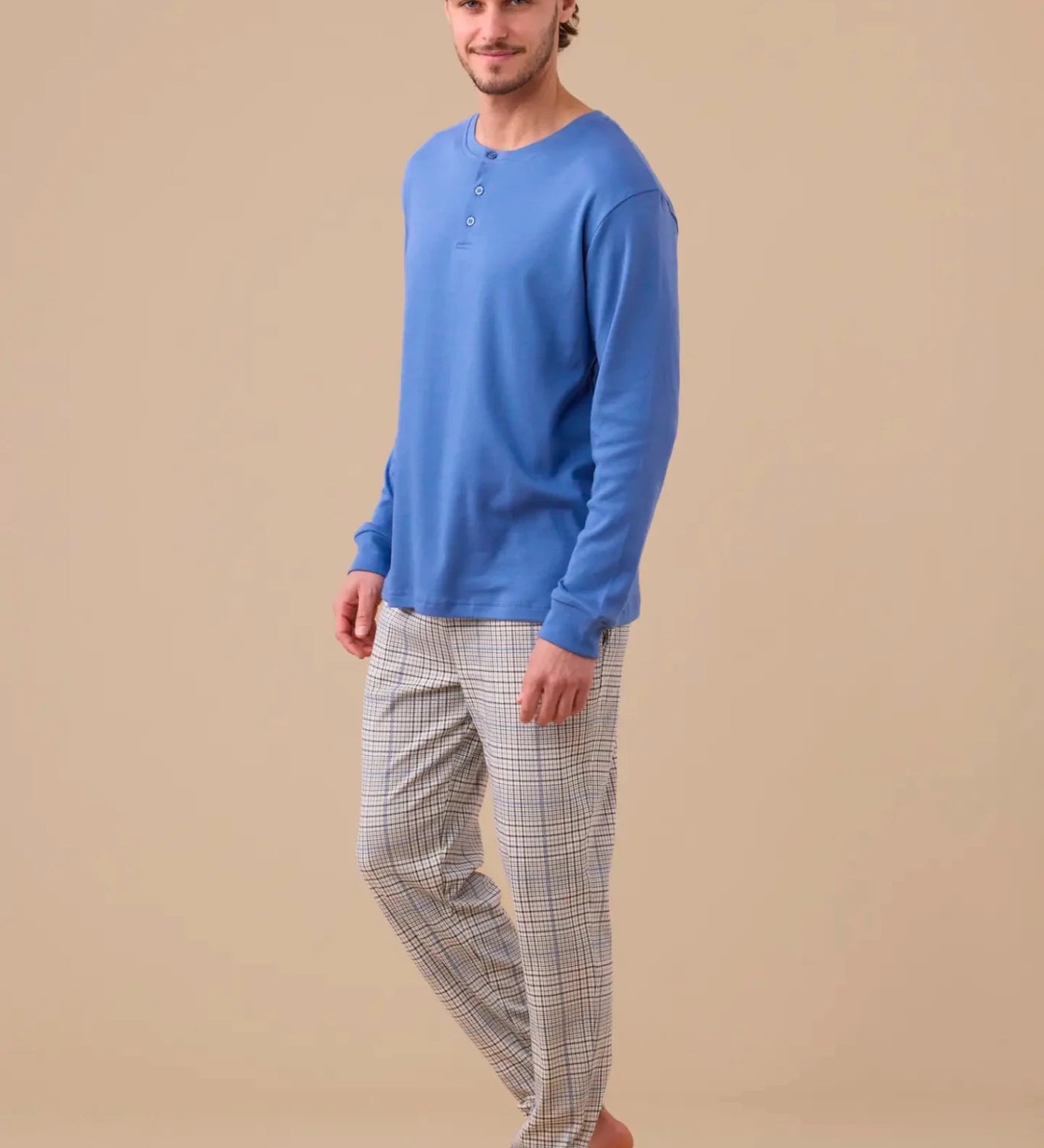 Pigiama Serafino Caldo Cotone Uomo Noi Di Notte FC3136 - Biancheria da sogno Pedata